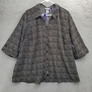 Catherines Blouse Shirt Women's Plus Size 2X WP Polka Dot Black White NWT